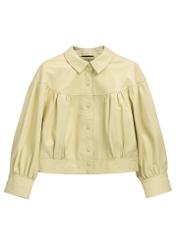 Svetložltá dámska kožená bunda KURDS-0574-2A(W26) - pohľad spredu na produkt, na bielom pozadí.