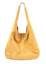 Dámska žltá semišová nákupná kabelka TORES-1177-2C(W26), pohľad spredu na bielom pozadí.