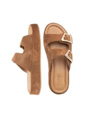 Dámske semišové platformové šľapky BUTYD-1241-1D(W26), pohľad zhora na produkt na bielom pozadí.