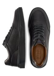 Pánske kožené tenisky v tmavomodrej farbe BUTYM-0484-7E(W26) - pohľad na produkt zhora, na bielom pozadí.