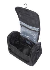 Čierna veľká kozmetická taška WALNY-0045-99-14(W26), pohľad na produkt vo vnútri na bielom pozadí.