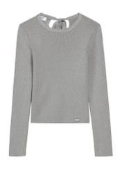 Dámska strieborná rebrovaná blúzka LSLDT-0050-91(Z25), pohľad spredu na bielom pozadí.