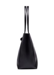 Dámska nákupná taška v čiernej farbe TOREC-1340-99(Z26), bočný pohľad na produkt na bielom pozadí.