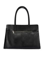 Čierna veľká kožená nákupná taška TORES-1237-99(W26), pohľad na produkt zozadu na bielom pozadí.