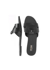 Dámske čierne pletené žabky BUTYD-0903C-99(W26), pohľad zhora na produkt na bielom pozadí.