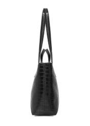 Čierna dámska nákupná kabelka TOREC-1204-9G(W26), bočný pohľad na produkt na bielom pozadí.