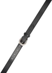 Čierny kožený dámsky opasok PASDS-0303-99(W26), pohľad na produkt zhora na bielom pozadí.