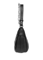 Čierna dámska kabelka hobo s ozdobnými šperkami TOREC-1326-99(Z26), bočný pohľad na produkt na bielom pozadí.