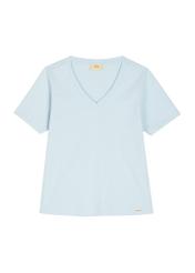 Svetlomodré dámske základné tričko TSHDT-0120-7A(W26), pohľad spredu na bielom pozadí.