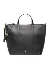 Čierna kožená nákupná taška TORES-1272-9I(W26), pohľad spredu na bielom pozadí.