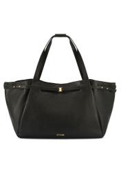 Čierna kožená nákupná taška TORES-1207-9I(W26) - pohľad spredu na produkt, na bielom pozadí.