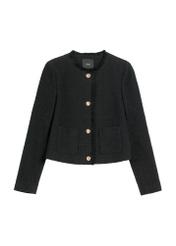 Čierna krátka dámska bunda ZAKDT-0041-99(W26), pohľad spredu na bielom pozadí.