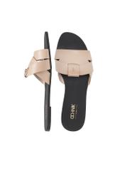 Béžové dámske žabky s vrkočom BUTYD-0903C-1B(W26), pohľad na produkt zhora na bielom pozadí.