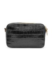 Malá čierna kožená kabelka s krokodílím vzorom TORES-1231-9G(W26) - pohľad na produkt zozadu, na bielom pozadí.