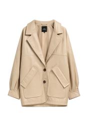 Béžová dámska kožená bunda oversize KURDS-0577-1B(W26)