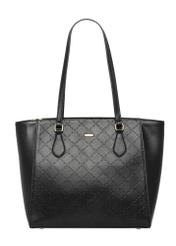Čierna dámska nákupná taška s monogramom TOREC-1291-9P(Z26), pohľad na produkt spredu na bielom pozadí.