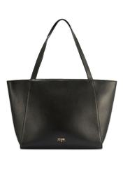 Čierna kožená nákupná taška TORES-1209-9I(W26) - pohľad spredu na produkt, na bielom pozadí.