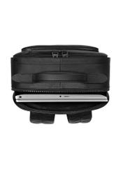 Pánsky čierny kožený batoh PLCMS-0018R-9I(W26), pohľad na produkt vo vnútri na bielom pozadí.