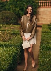 Dámska krátka kožená bunda khaki KURDS-0590-8D(W26)