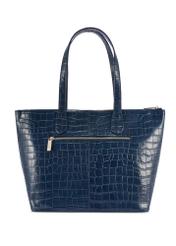 Dámska kožená nákupná taška TORES-0939 F-7D(W26) v tmavomodrej farbe - pohľad na produkt zozadu, na bielom podklade.