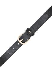 Čierny kožený dámsky opasok PASDS-0333-99(Z25), pohľad na pracku produktu na bielom pozadí.
