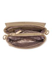 Dámska kožená kabelka béžovej farby TORES-0911F-1B(W26) - pohľad na produkt zhora, na bielom pozadí.