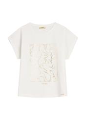 Dámske krémové tričko so zlatou potlačou TSHDT-0162-0B(W26), pohľad spredu na bielom pozadí.