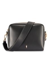 Čierna kožená dámska kabelka TORES-1261-99(W26) - pohľad spredu na produkt, na bielom pozadí.