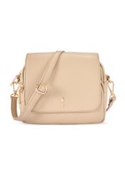 Dámska kožená kabelka cez rameno béžovej farby TORES-0958E-1B(W26) - pohľad spredu na produkt, na bielom pozadí.