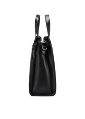 Čierna dámska kabelka TOREC-1143-9G(W26) z krokodílej kože, bočný pohľad na produkt na bielom pozadí.