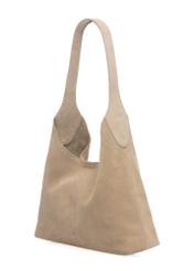 Dámska semišová kabelka krémovej farby TORES-1308-0B(W26), diagonálny pohľad na produkt na bielom pozadí.