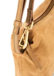 Beige suede women's handbag TORES-1249-1B(W26), close-up of product detail, view on white background.
