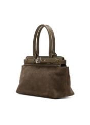 Dámska semišová kabelka v khaki farbe TORES-1192-55(Z25), diagonálny pohľad na produkt na bielom pozadí.
