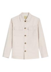 Svetlobéžová pánska ľanová bunda KURMT-0420-1A(W26) - pohľad spredu na produkt, na bielom pozadí.