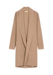 Dámsky kardigan v ťavej farbe KARDT-0041-1D(W26), pohľad na produkt spredu na bielom pozadí.