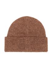 Dámska hnedá čiapka zo zmesi vlny CZADT-0201-1H(Z26), pohľad na produkt zozadu na bielom pozadí.