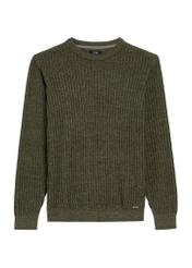Pánsky khaki sveter SWEMT-0183-55(Z25), pohľad spredu na bielom pozadí.