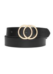 Čierny dámsky opasok s motívom krokodílej kože PASDS-0172E-99(Z25), pohľad na produkt spredu na bielom pozadí.