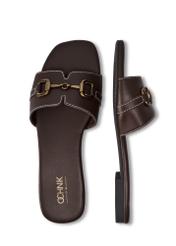 Dámske tmavohnedé kožené šľapky BUTYD-1273-1I(W26), pohľad zhora na produkt na bielom pozadí.