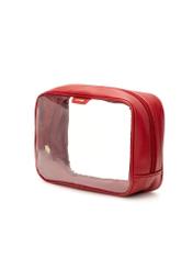 Veľká červená dvojdielna dámska kozmetická taška TOREC-0874A-41(Z25), diagonálny pohľad na produkt na bielom pozadí.