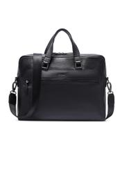 Čierna kožená taška na notebook TORMS-0496-99(W26) - pohľad spredu na produkt, na bielom pozadí.