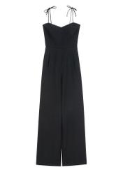 Čierny dámsky overal KOBDT-0011-99(W26), pohľad spredu, na bielom pozadí.