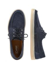 Pánske kožené topánky v tmavomodrej farbe BUTYM-0533-7E(W26), pohľad zhora na produkt na bielom pozadí.