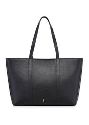 Čierna kožená nákupná taška TORES-1273-9I(W26) - pohľad spredu na bielom pozadí.