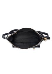 Čierny kožený dámsky opasok PASDS-0342-99(W26) - pohľad na produkt zhora, na bielom pozadí.