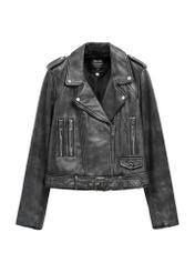 Dámska sivá kožená bunda KURDS-0371-9D(W26) - pohľad spredu na produkt, na bielom pozadí.