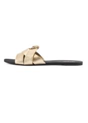 Dámske zlaté žabky s vrkočom BUTYD-0903C-2X(W26), bočný pohľad na produkt na bielom pozadí.