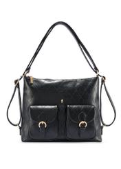 Čierny kožený dámsky opasok PASDS-0342-99(W26) - pohľad spredu na produkt, na bielom pozadí.