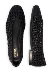 Dámske čierne zapletené balerínky BUTYD-1251-99(W26), pohľad na produkt zhora na bielom pozadí.