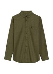 Pánska khaki košeľa KOSMT-0299A-55(Z25), pohľad na produkt spredu na bielom pozadí.